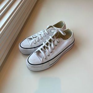 White low top platform converse